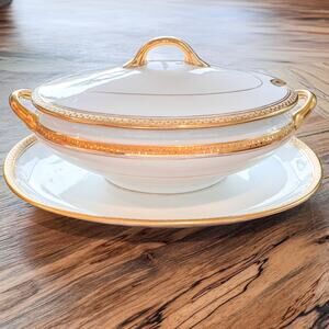 Vintage Noritake Washington Pattern-Covered Sauce Bowl w? Attached Platter-8.75”